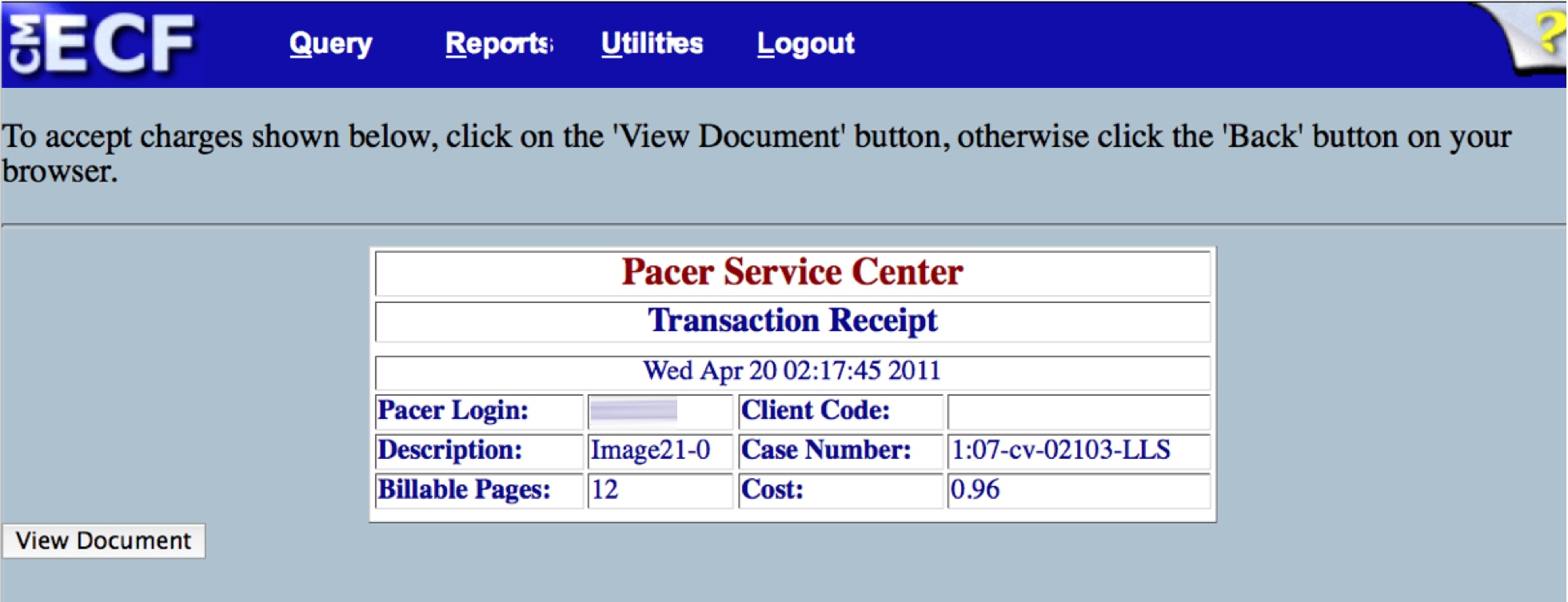 PACER purchase
receipt